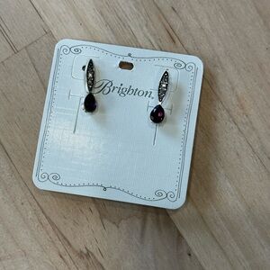 Brighton Amethyst and Silver Teardrop Earrings Mystery of Love Collection NWT